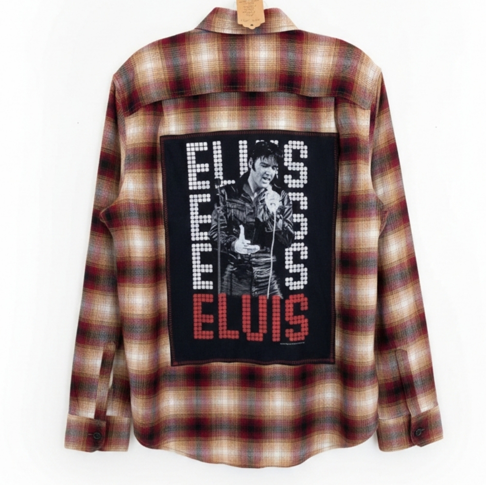 Elvis Presley NEW Flannel Upcycled Plaid Shirt Hand Crafted